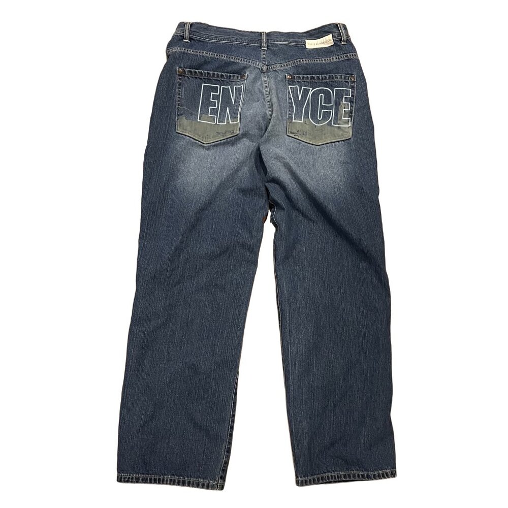 Vintage Enyce Jeans 36x32 Blue Baggy Y2K Wide Leg Skater Printed Faded